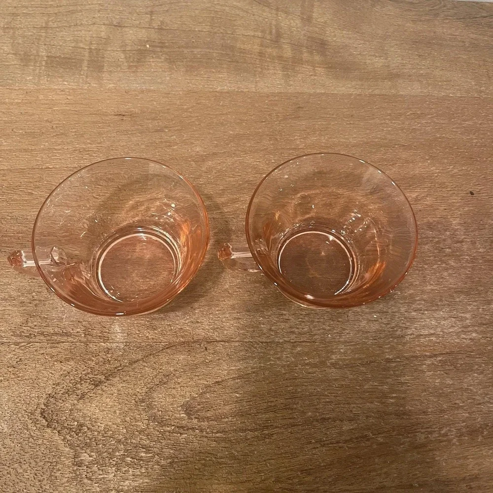 Set of 4 Vintage Fostoria Pink Depression Glass Tea Cups No‎ Saucers 1930s/40s